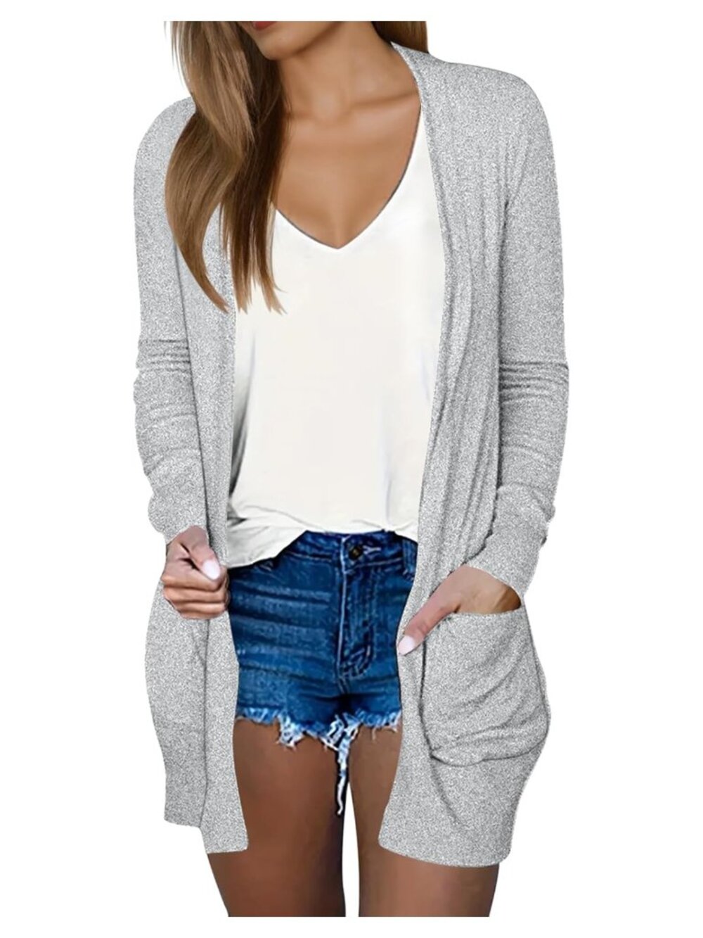 Lightweight Long Sleeve Open Front Cardigan Sweater with Pockets Loose Fit